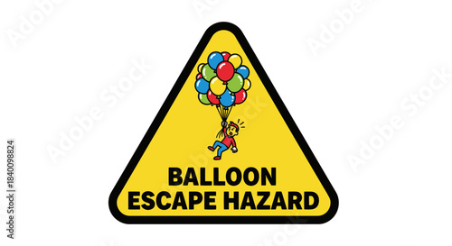 Warning Sign of Balloon Escape Hazard: A Whimsical and Humorous Illustration