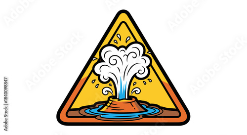 Warning Sign Of Eruption: Cartoonish Depiction Of A Volcanic Geyser Erupting Vigorously