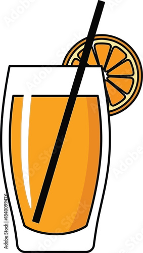 Orange juice glass flat vector