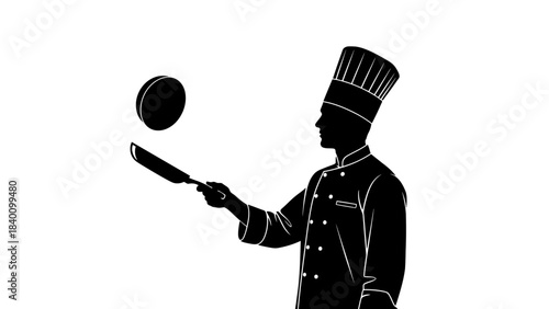 Silhouette of a Chef Flipping Food in a Pan.
