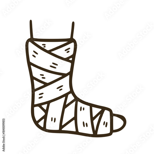 Medical bandaged foot injury illustration