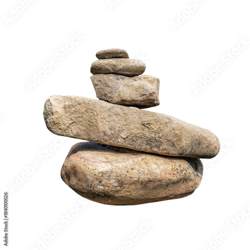 big beige natural stones stacked isolated on transparent background symbol of balance
