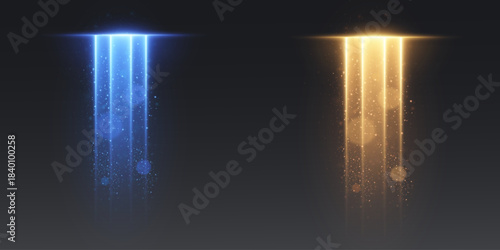 Shining vertical light flows with magic particles.