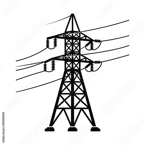 Black Silhouette of a High Voltage Power Tower electricity