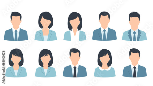 Diverse professional avatar icons representing men and women in corporate roles, ideal for user profiles, team directories, and digital business applications