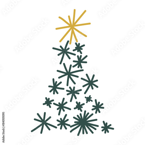 Christmas tree doodle. Hand drawn sketch. Vector illustration, flat design