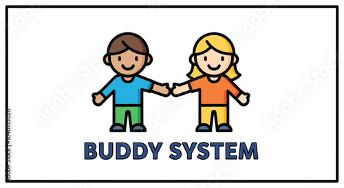 Cartoon Illustration Depicting a Buddy System for Social Interaction and Support