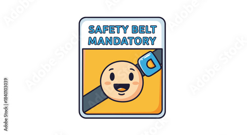 Cartoon Illustration Depicting a Safety Belt Sign For Mandatory Wearing Requirements