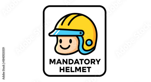 Cartoon Illustration Depicting Mandatory Helmet Protection For Safety Purposes