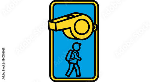 Cartoon Illustration Depicting a Whistle and Backpacker, Adventure And Outdoors