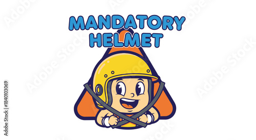 Cartoon Illustration Depicting Mandatory Helmet Usage for Safety and Protection