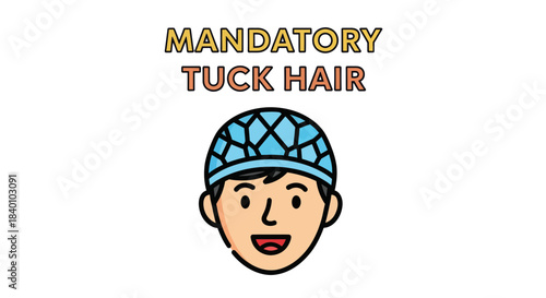 Cartoon Illustration: Mandatory Hair Tuck In the Workplace, Ensuring Cleanliness and Safety