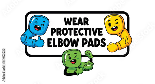 Cartoon Illustration Promoting Elbow Pad Protection Depicting Safety Awareness Through Fun Imagery