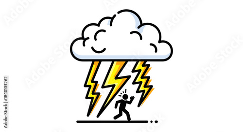 Cartoon Illustration Showing a Storm Brewing with a Person Being Struck by Lightning