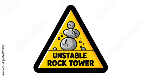 Warning Sign Indicating An Unstable Rock Formation Danger Alert Symbol Illustration