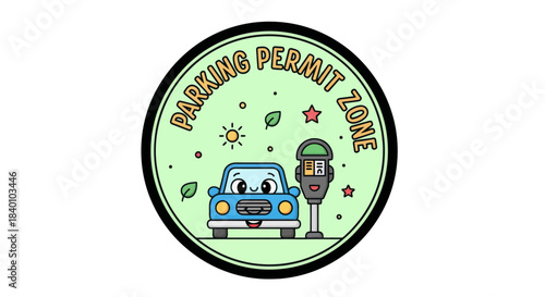 Cartoon Parking Permit Zones With Amusing Car and Meter Graphics for Regulations