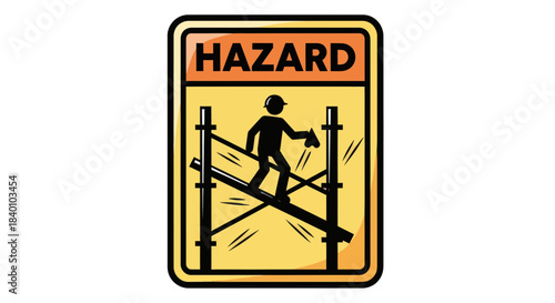 Warning Sign Indicating Construction Site Workplace Danger with Scaffold and Hazard Icon