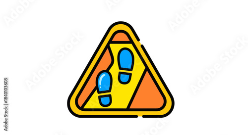 Warning Sign Indicating Footprints, Cautioning About Foot Traffic and Pathway Ahead