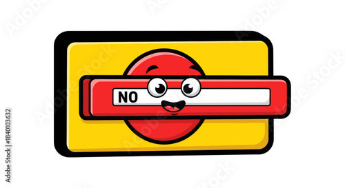 Cartoon Road Icon Illustrating, Banning and Obstruction with a Happy Face Character