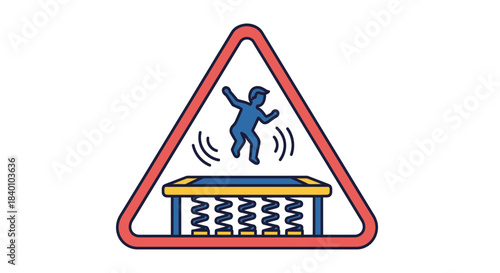 Warning Sign Indicating Fun and Exercise on a Trampoline with a Bouncing Figure