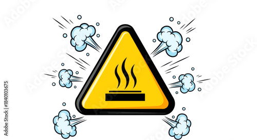 Warning Sign Indicating Hot Surface And Potential Heat Exposure Risk Depicted In Vivid Illustration