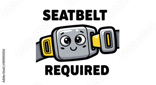 Cartoon Seatbelt Icon Promoting Safety Messages, Road Travel Regulations, Insurance.