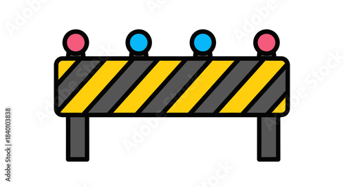 Warning Sign Indicating Obstruction with Emergency Lights for Safety Measures