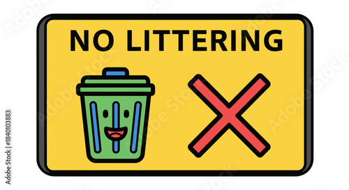 Cartoon Sign Instructing People To Avoid Littering In A Public Or Private Space