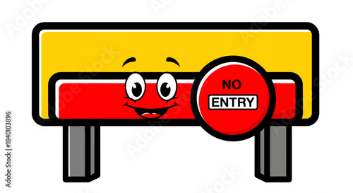 Cartoon Sign With A Smiling Face Announcing No Entry In A Bold And Playful Way