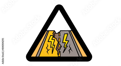 Warning Sign Indicating Potential Road Hazards Due to Seismic Activity or Cracking