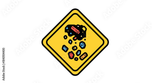 Warning Sign Indicating Potential Rockfall Hazards in a Simplified, Vector Style