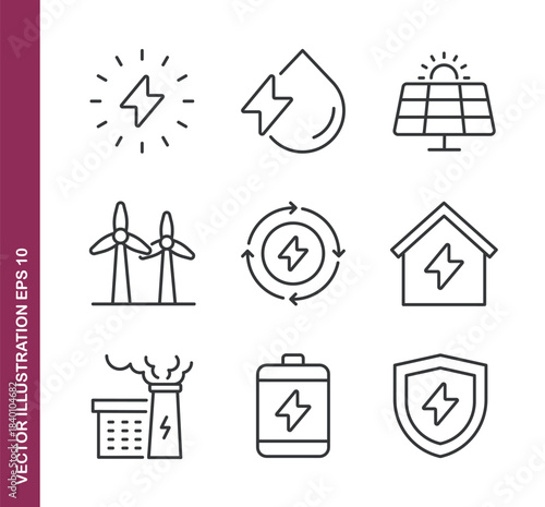 Energy line icons - Mini collection and editable stroke series icon