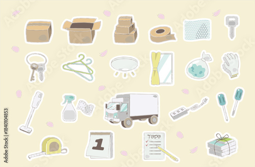 Hand-drawn Moving Essentials Icons with White Outline