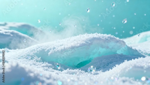 Frozen Winter Hills with Shimmering Ice Particles Floating in the Sky.