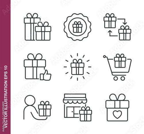 Gift line icons - Mini collection and editable stroke series icon