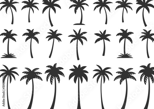 Palm tree silhouette vector illustration collection featuring tropical beach elements, exotic island scenery, summer nature graphics for landscape 