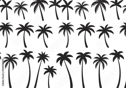 Tropical palm tree silhouette vector illustration pattern featuring exotic island beach elements, summer nature graphics, decorative landscape design resources for creative artwork projectsTropical