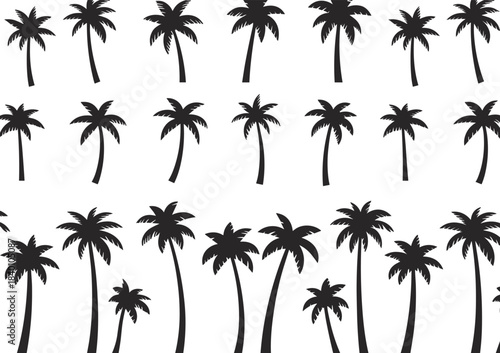 Palm tree silhouette vector illustration set featuring tropical beach elements, exotic island nature graphics, summer landscape design resources for creative artwork and decorative projects