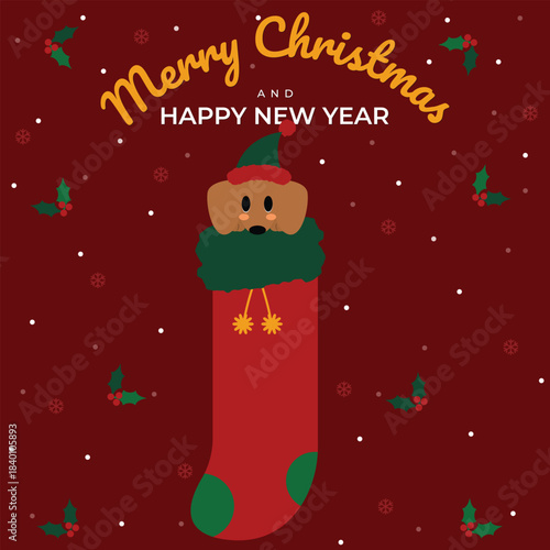 Dog Peeking Christmas Stocking Card