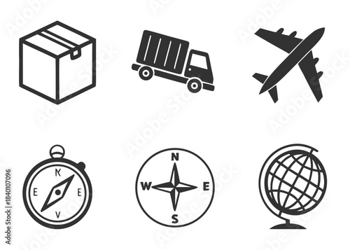 Set of icons representing shipping delivery and navigation concepts
