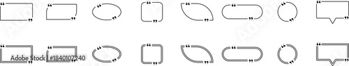 Collection of black quotation mark speech bubble frames and shapes quote text box