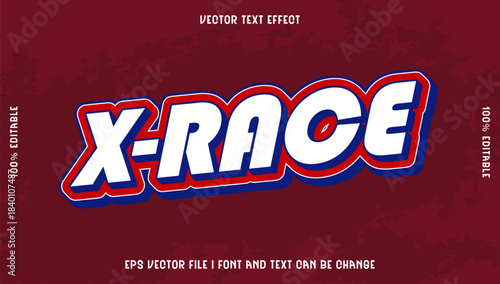 Bold and Energetic Red, White, and Blue Vector Text Effect for Dynamic Racing and Sporty Designs, Fully Customizable Typography Template for Impactful Visuals