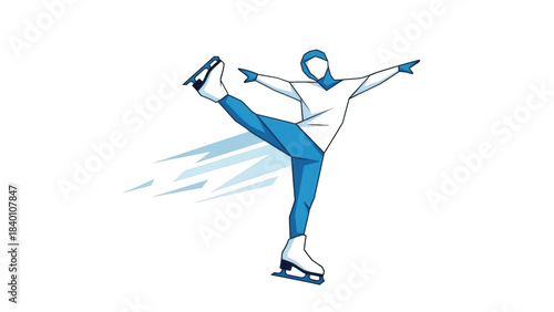 Blue abstract figure skater in dynamic pose on black background figure skating ice skating