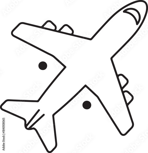 Airplane Flying Up Outline Icon Simple Black and White Vector Drawing of Commercial Airliner Top View