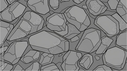 Grayscale Rock Formation Pattern, An Illustrated Close-up of Solid Stones