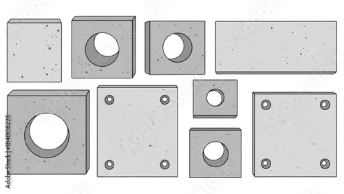 A graphic illustration of various industrial concrete construction blocks.