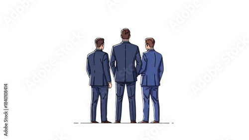 Illustration of a Corporate Team of Three Men From Behind on Black Background