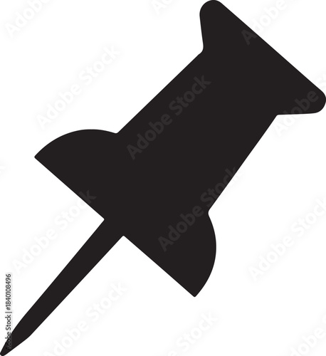 Black Silhouette Push Pin Thumbtack Icon Vector Graphic for Location Marker or Map Pointer