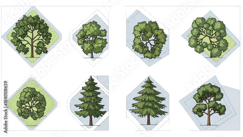 Set of Various Tree Illustrations for Architectural Landscape Design Plans