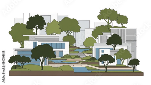 Illustration of a Modern Eco-Community with Sustainable Architecture No. 18